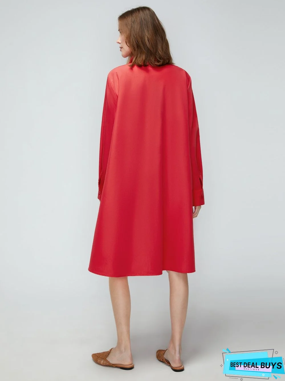 Shirt Dress Long sleeve Plain Simple Dress