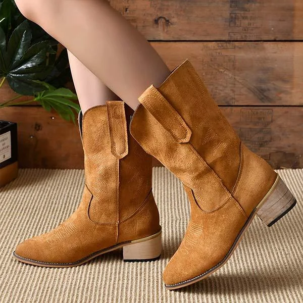Women's Retro Square Heel Casual Mid Calf Boots shopify Stunahome.com