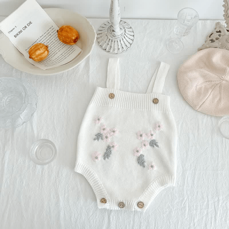 Floral Embroidered Knitted Overalls / Cardigan