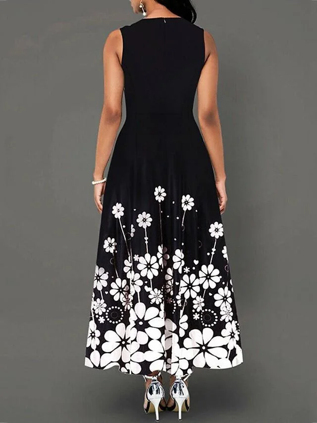 Women's A-Line Dress Maxi long Dress Sleeveless Print Print Summer Casual White Black Blue Purple Wine Green S M L XL XXL