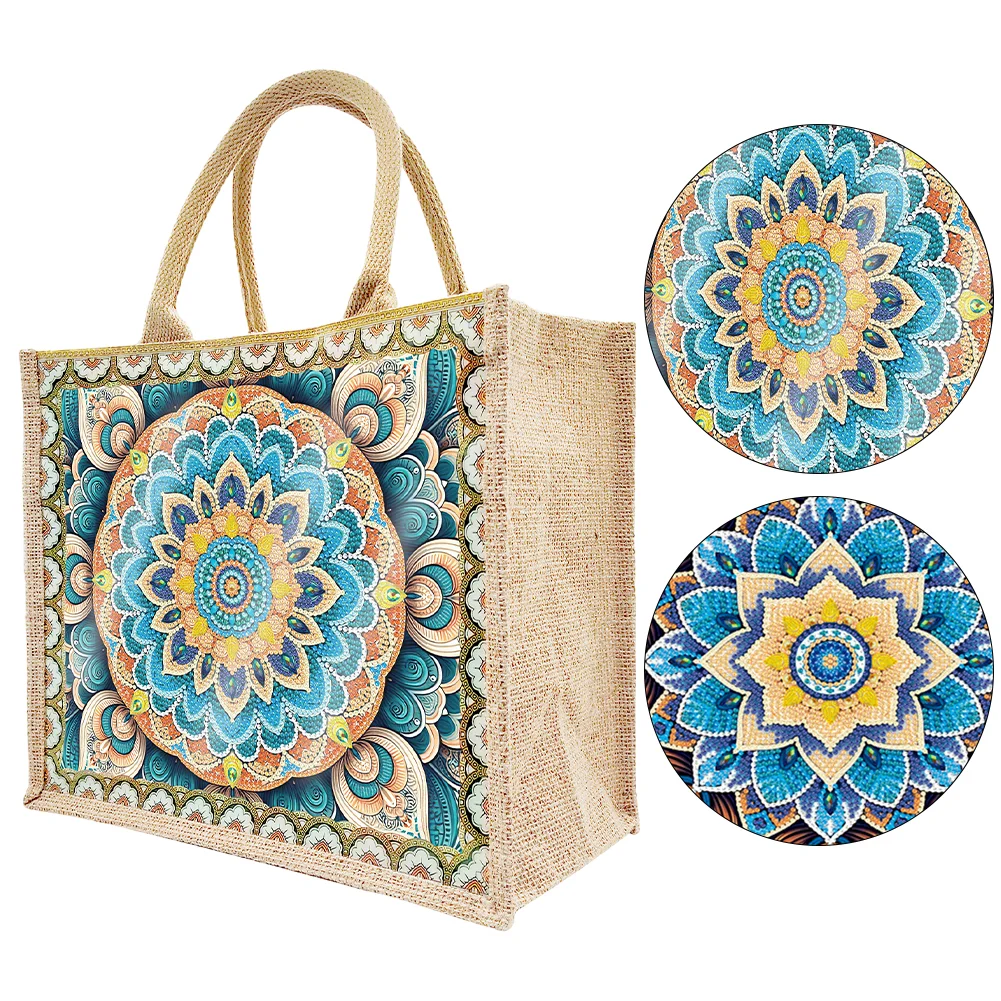 [Upgrade - Waterproof Bag]DIY Mandala Diamond Painting Tote Bag Replaceable Canvas for Women Adults