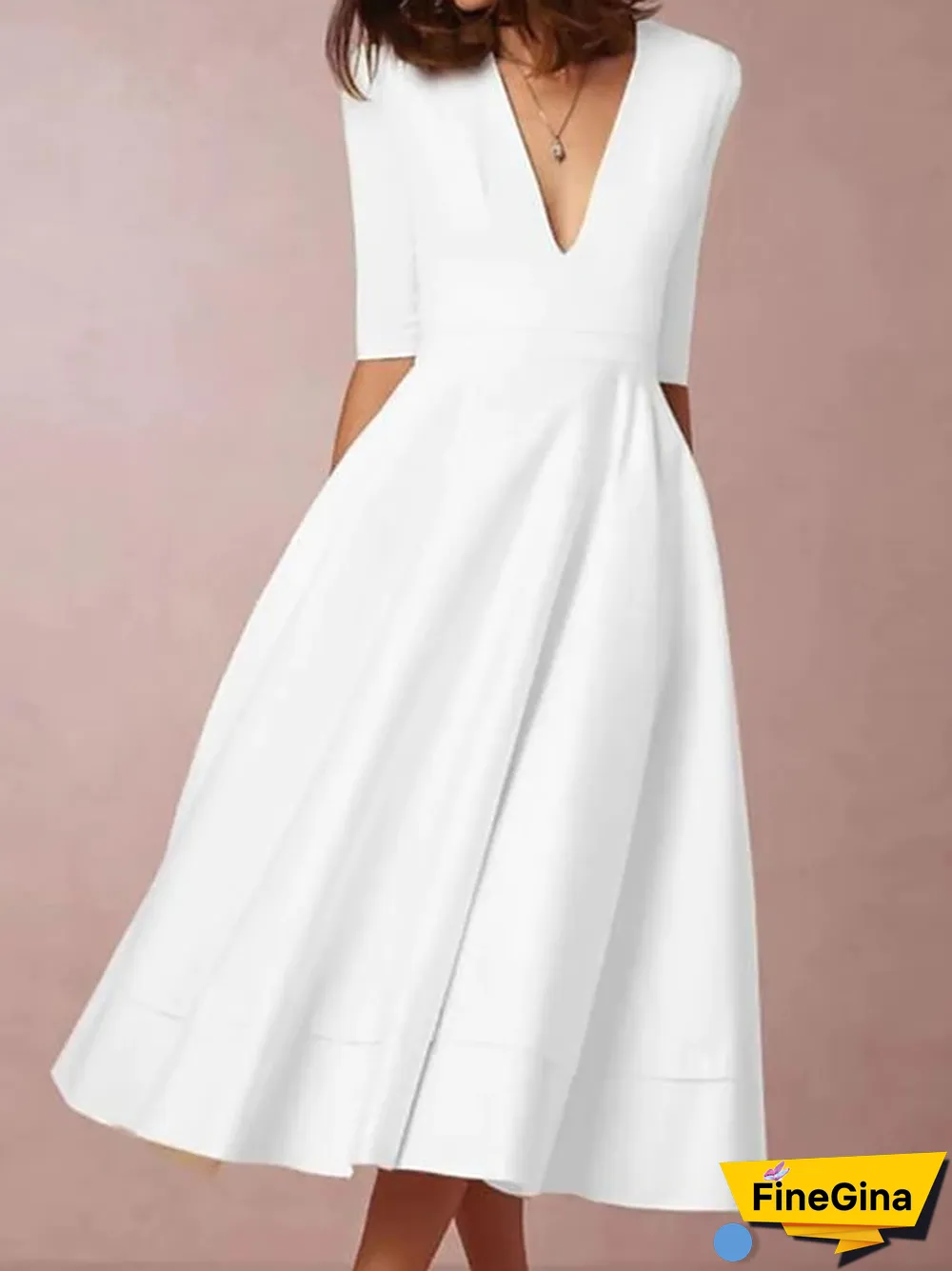 Women's Swing Dress Midi Dress Half Sleeve Solid Color Spring & Summer Hot White S M L XL XXL 3XL White Dresses