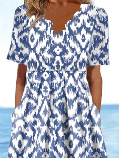 Women Half Sleeve V-neck Solid Color Dress