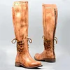 Retro Solid Color Rivets Flat Zip Long Boots