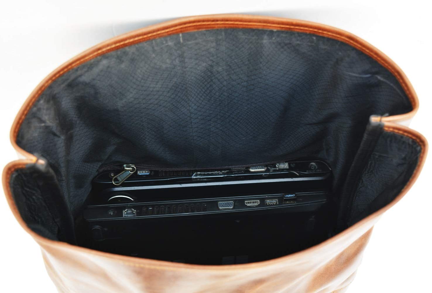 Leather Vintage Roll on Laptop Backpack For Men