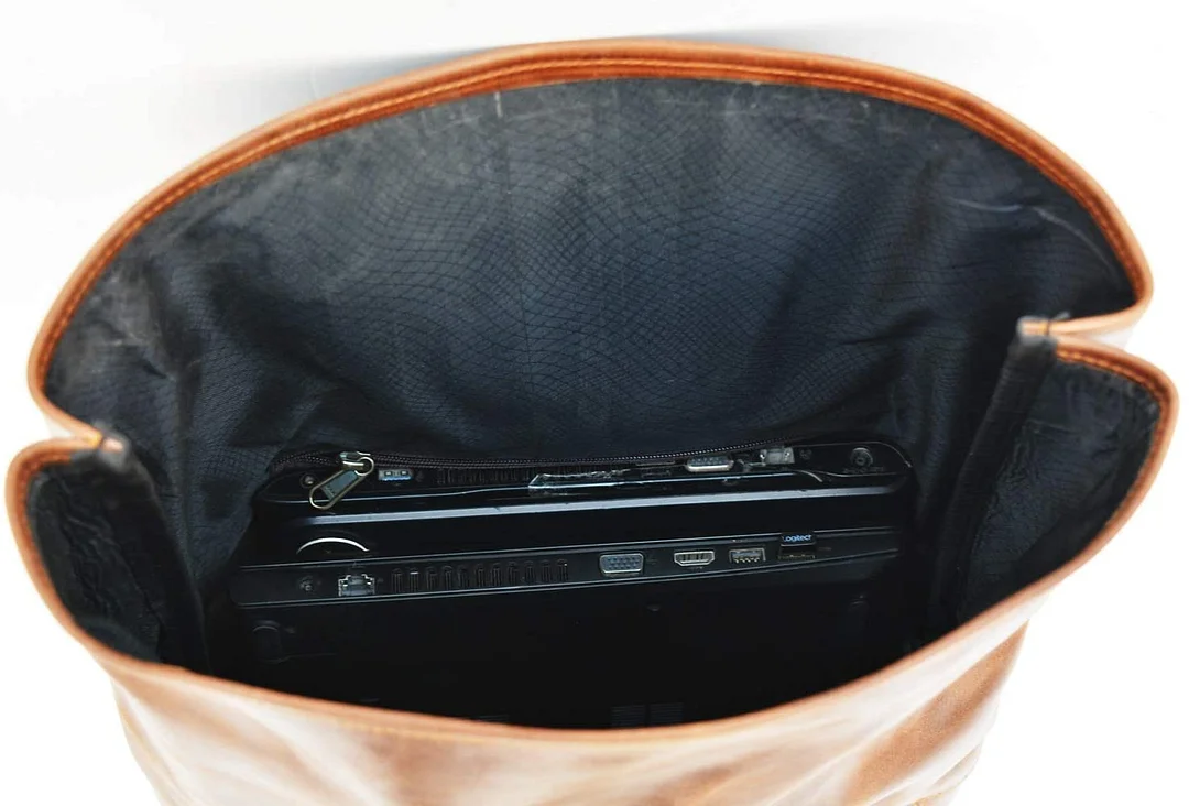 Leather Vintage Roll on Laptop Backpack For Men