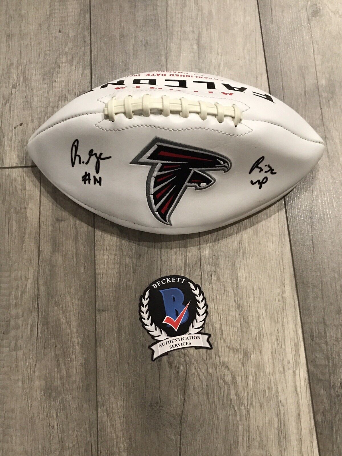 russell gage signed autographed Football beckett bas coa witness falcons