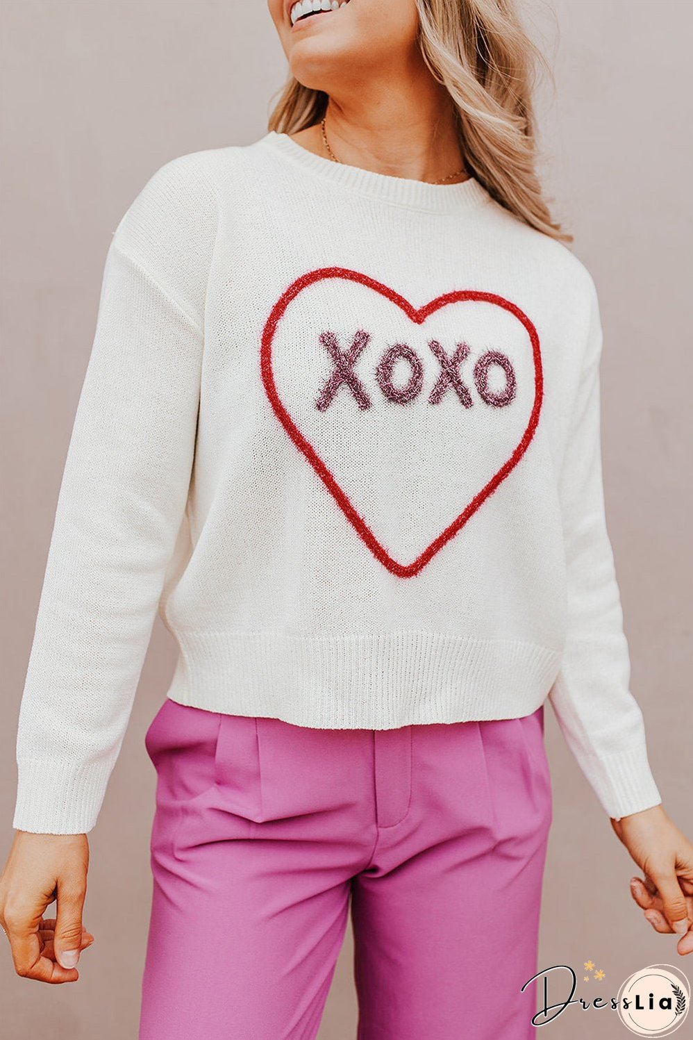 XOXO Round Neck Drop Shoulder Sweater