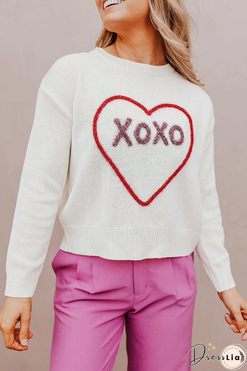 XOXO Round Neck Drop Shoulder Sweater