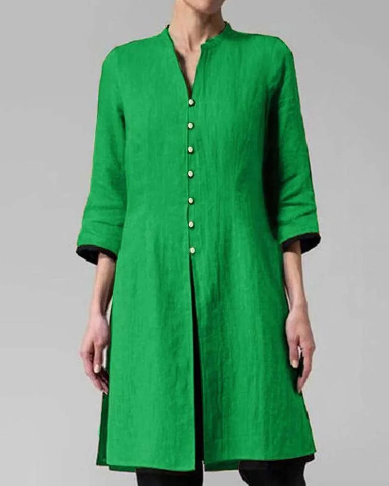 Solid Color Irregular Cotton and Linen Long Shirt