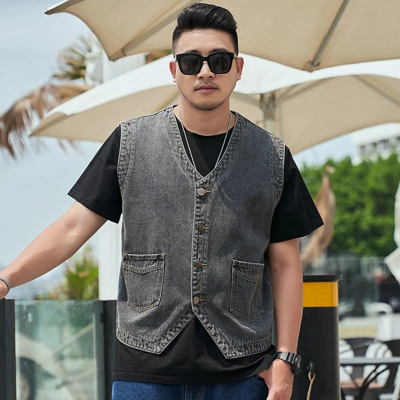 Oocharger Men's Denim Vintage Vest 2023 New Mens Casual Denim Vest Sleeveless Jean Vests Jacket Button Down Jeans Vest