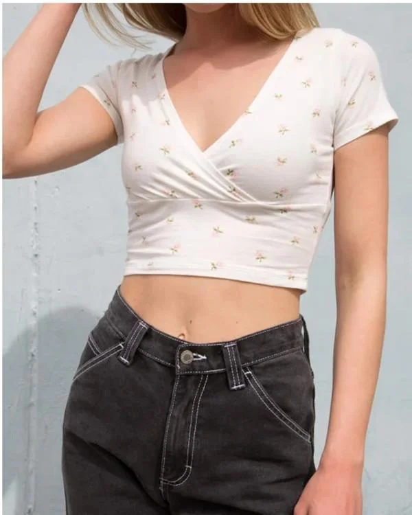 Cross-neck short-sleeved T-shirt Slim Cropped Women's Tank Tops and Camis Tube Tops Camisole