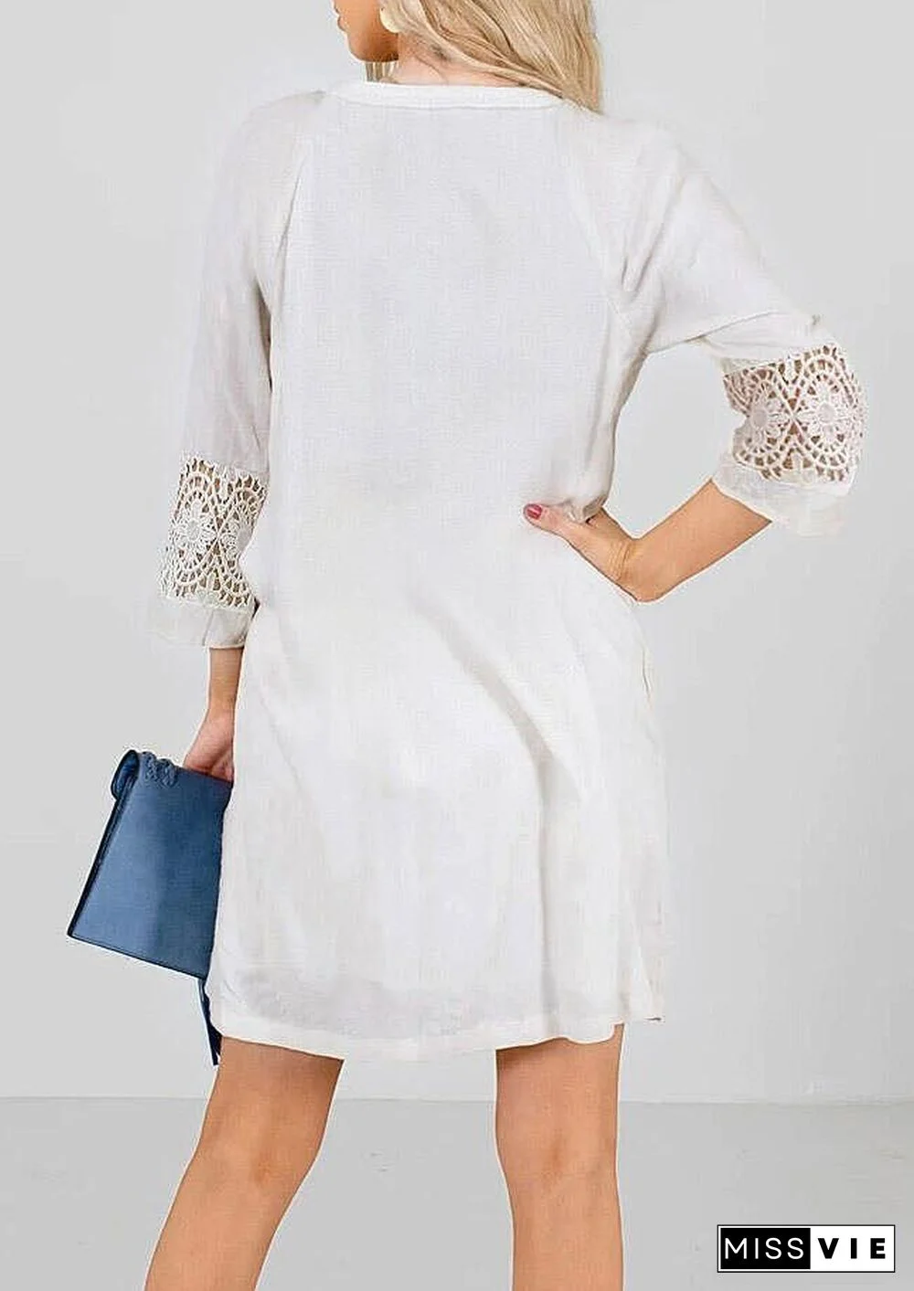 Three Quarter Sleeve Hollowed-Out Leisure Lace Dress