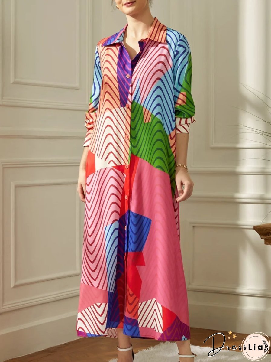 Fashion Printed Plus Size Shirt Dress
