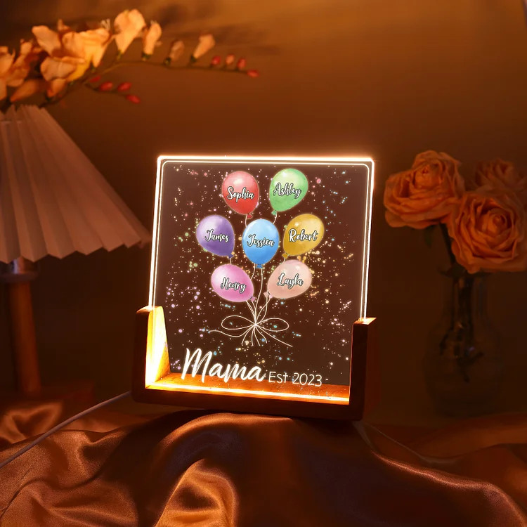 Kettenmachen Personalisierte 7 Namen & Text & Datum Ballon Nachtlicht Geschenk für Großmutter/Mutter zum Muttertag
