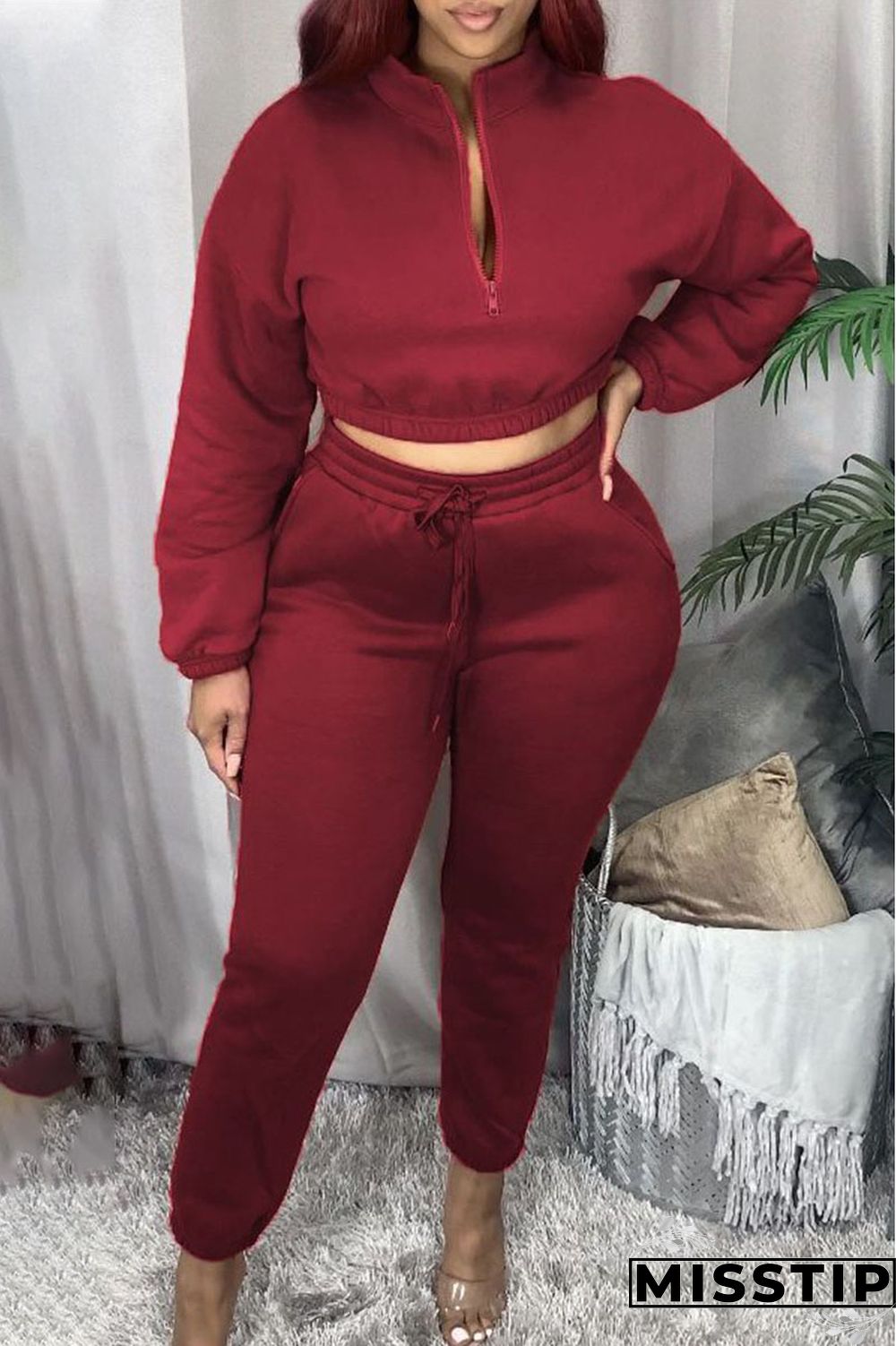 Black Casual Solid Zipper Collar Long Sleeve Two Pieces