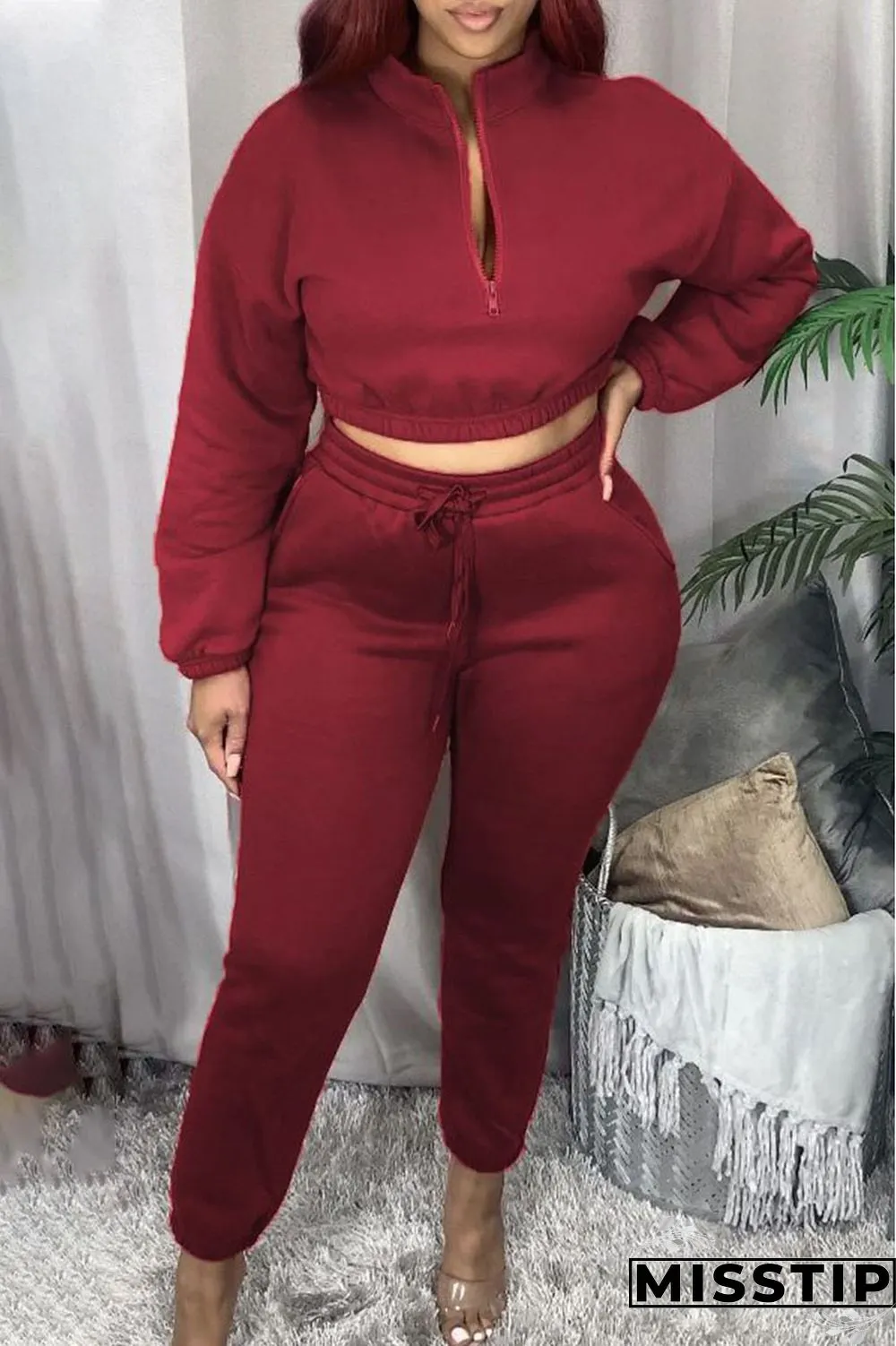 Black Casual Solid Zipper Collar Long Sleeve Two Pieces
