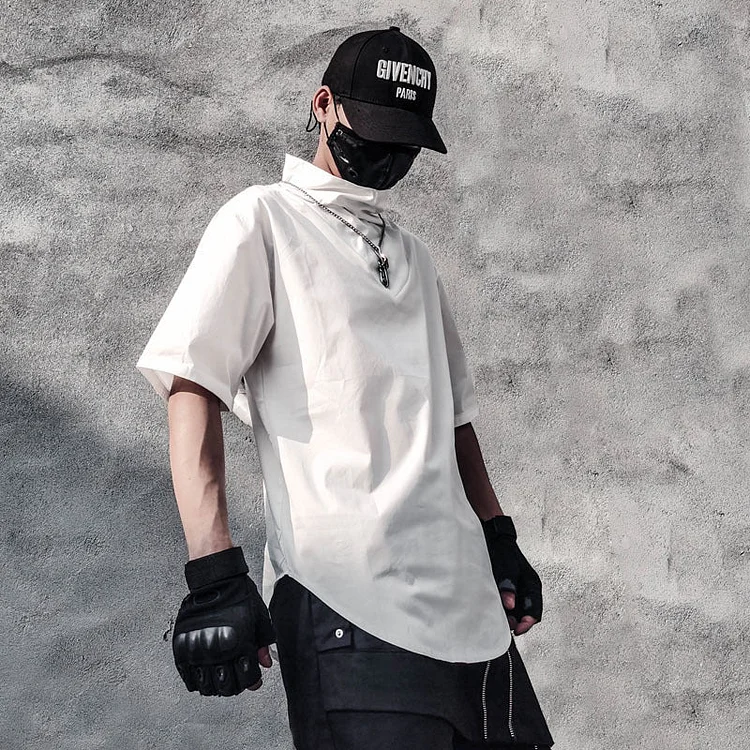Dawfashion Techwear Streetwear-Darkwear Personalized High Neck Loose Short Sleeve T-shirt-Streetfashion-Darkwear-Techwear