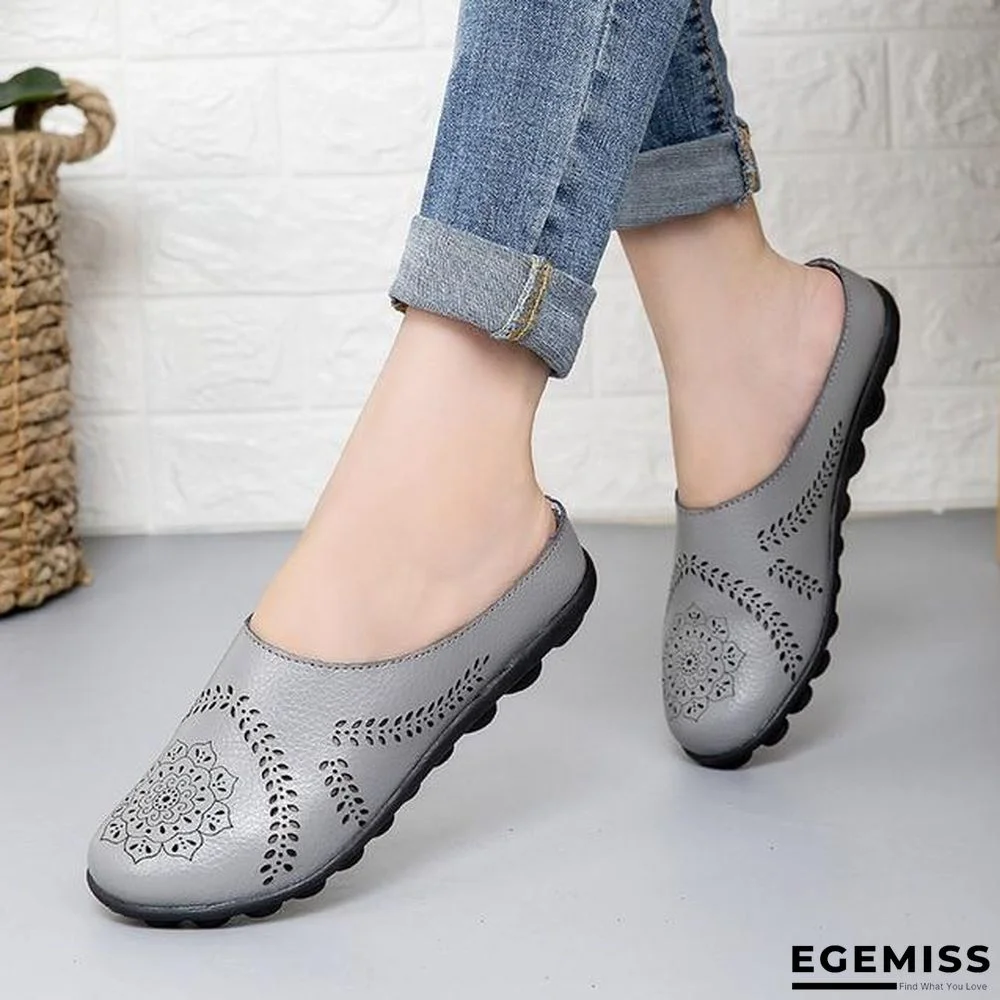 Cow Muscle Ballet Flower Print Women Genuine Leather Flats Loafer Shoes | EGEMISS