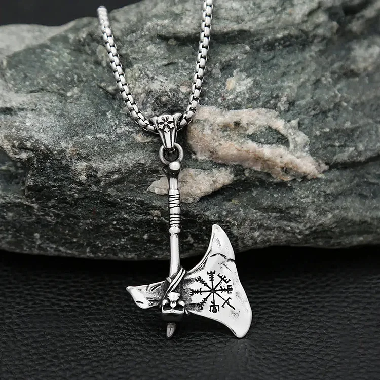 Coutureaura Viking Axe Vegvisir Amulet Self-defense Necklace
