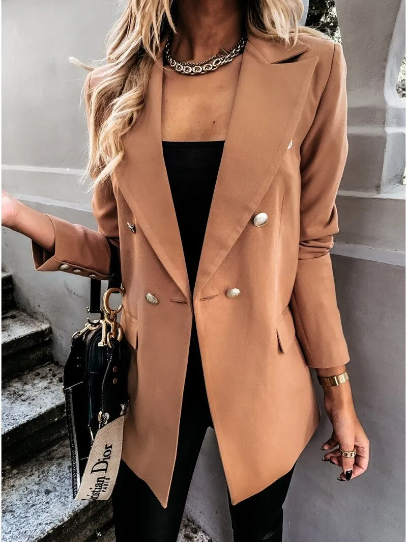 Autumn Winter 2021 New Women Fashion White Black Blazers and Jackets Chic Button Office Suit Coat Ladies Elegant Outwear 17880