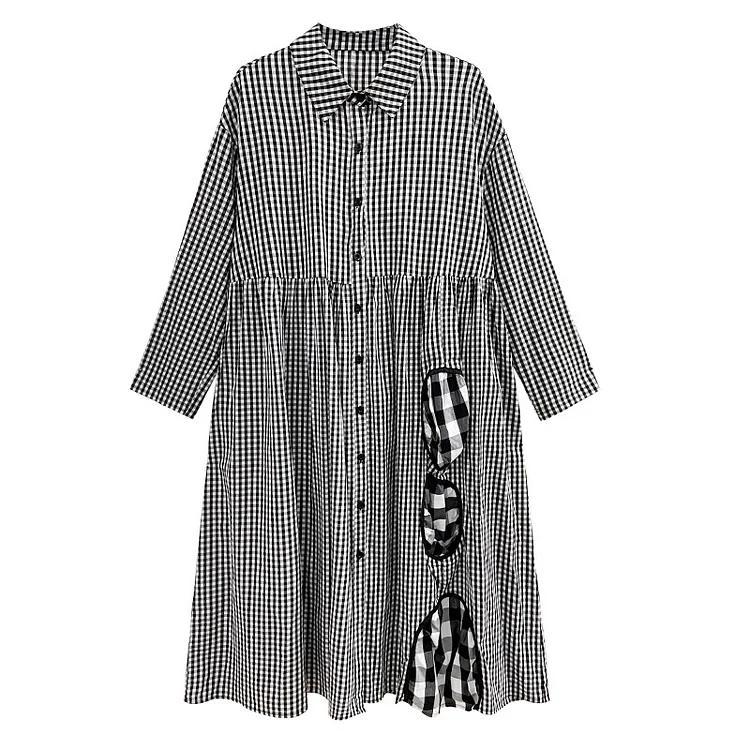 Classic Black and White Plaid Long Sleeve Maxi Dress