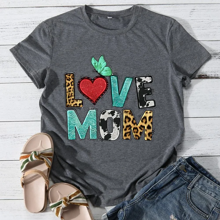 love mom Round Neck T-shirt-Annaletters