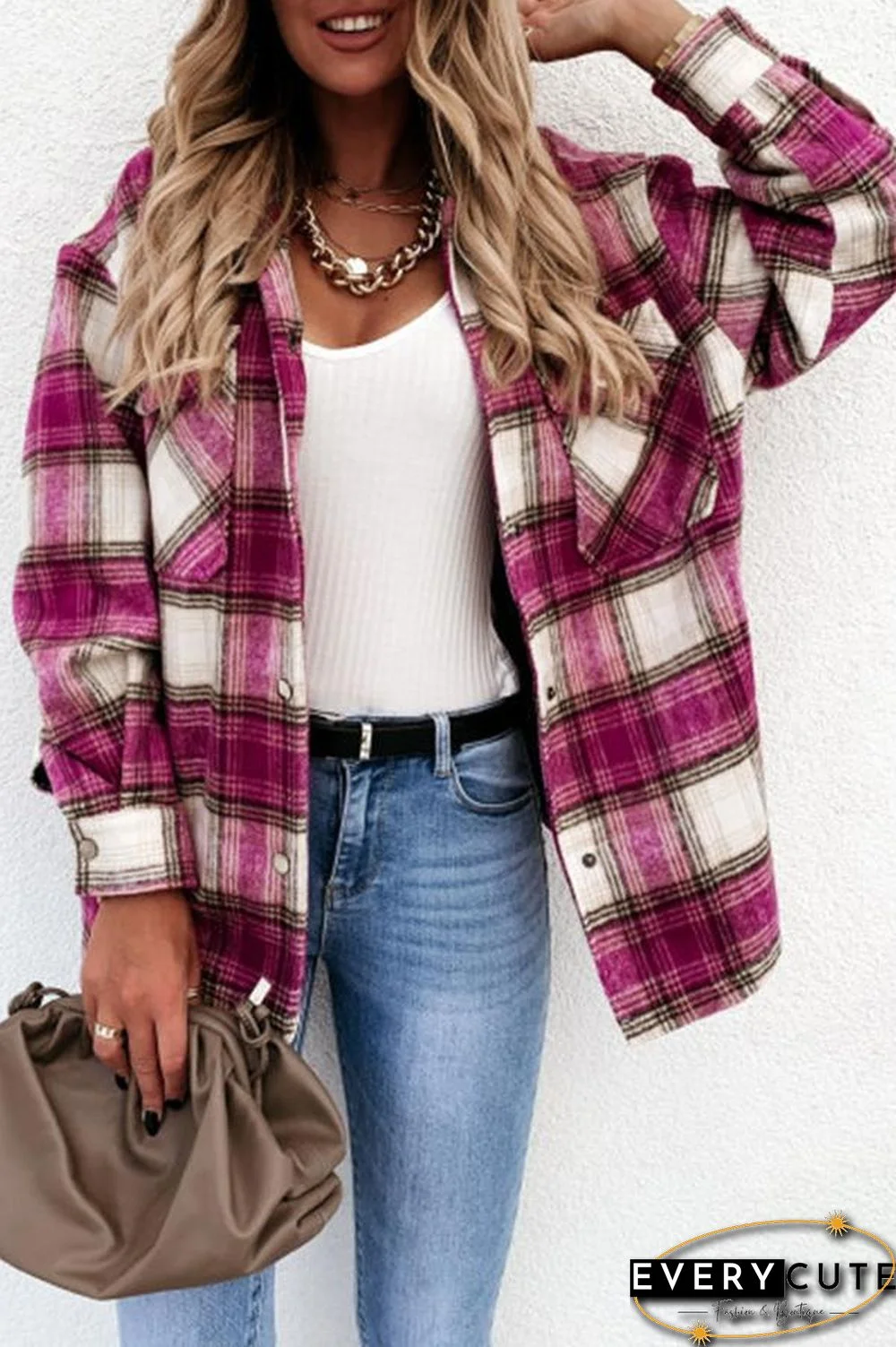 Long Sleeve Plaid Shirt Collar Jacket P13324