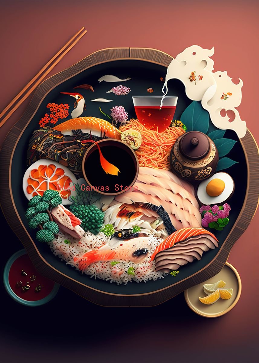 Cotton Tshirt Ramen Japanese Food Posters Sushi Canvas Painting HD Print Modern Wall Art Pictures For Living Room Home Restaurant Decoration t -shirt Tee