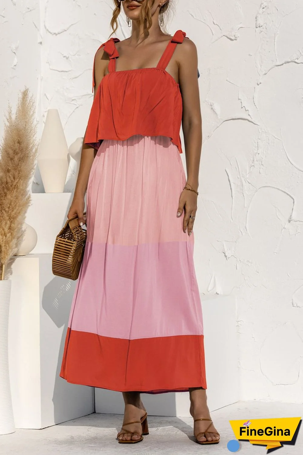 Stripe Contrast Color Suspenders Dress