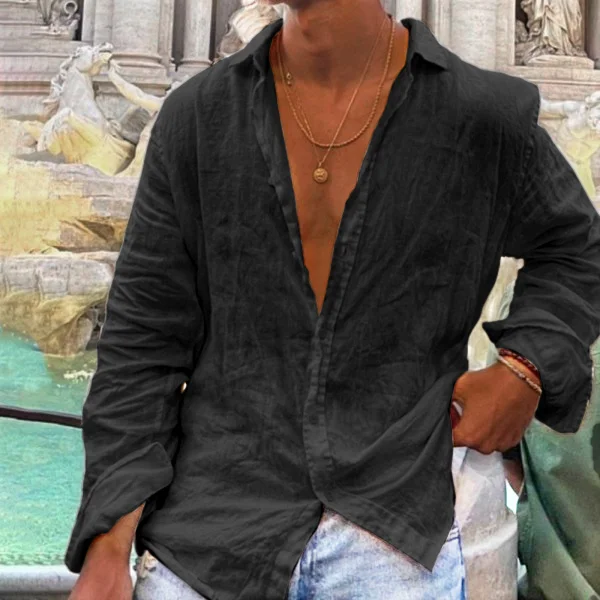 Men's Loose Long Sleeve Open Breathable Linen Shirt