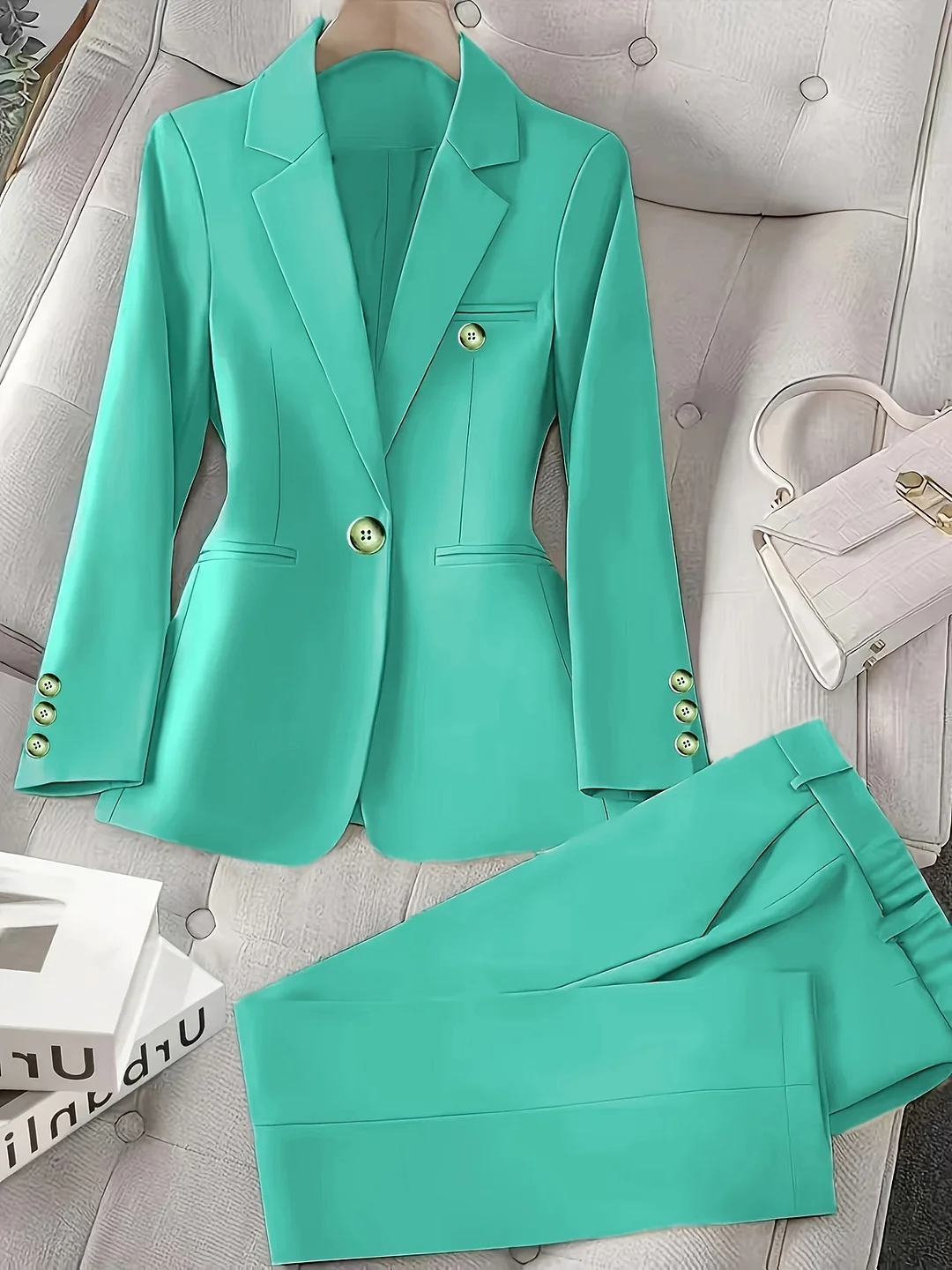 Autonomous Patterned Solid Color Romantic Double-Breasted Suit Jacket + Pant | IFYHOME