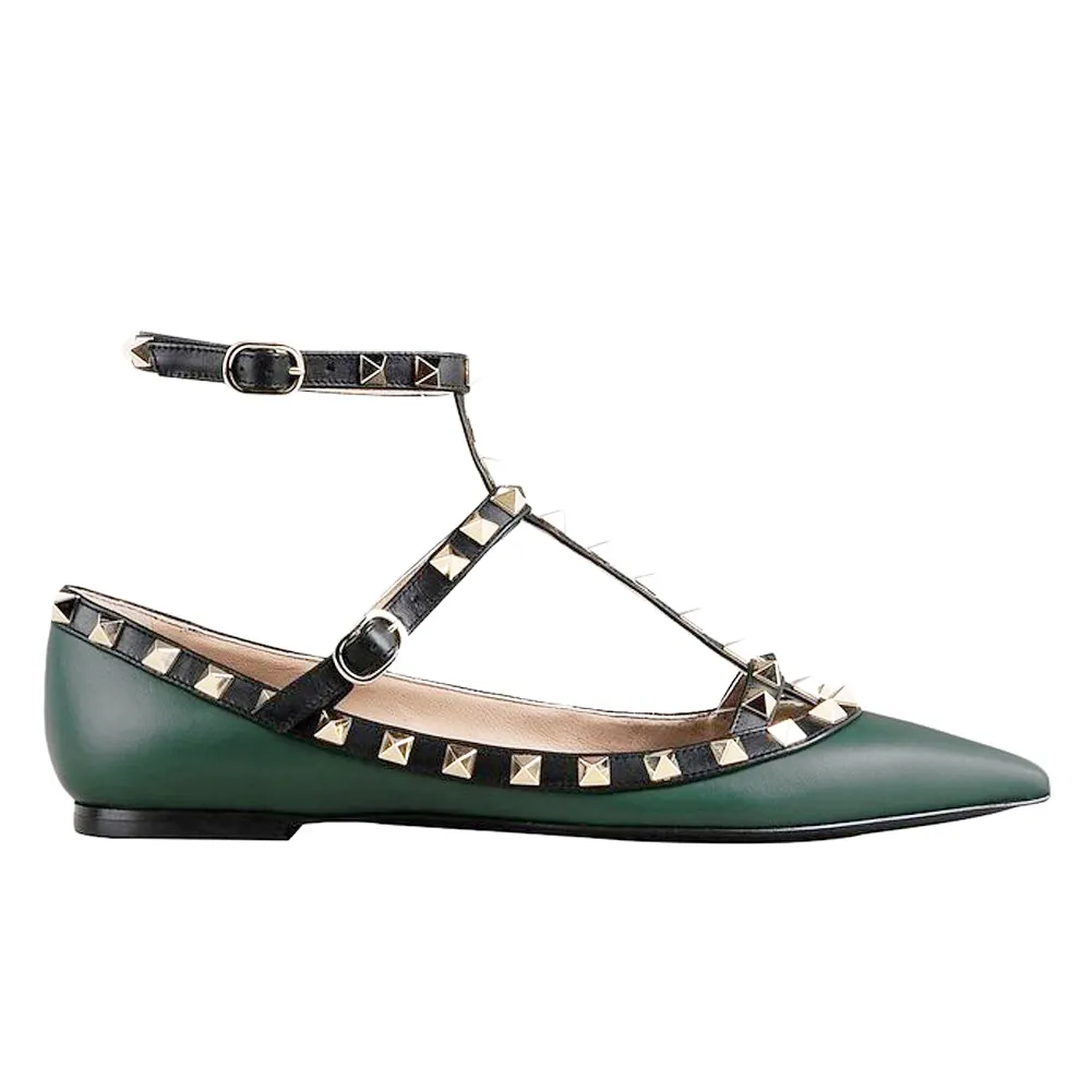 Women's Flats Rivets Rockstud Daily Pointed Toe Ballet Green Shoes Matte-vocosishoes