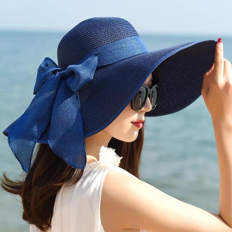 Large Brim Solid Color Floppy Hat Sun Hat Beach Women Hat Foldable Summer UV Protect Travel Casual Hat Female