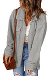 Gray Flap Pockets Button Front Teddy Coat
