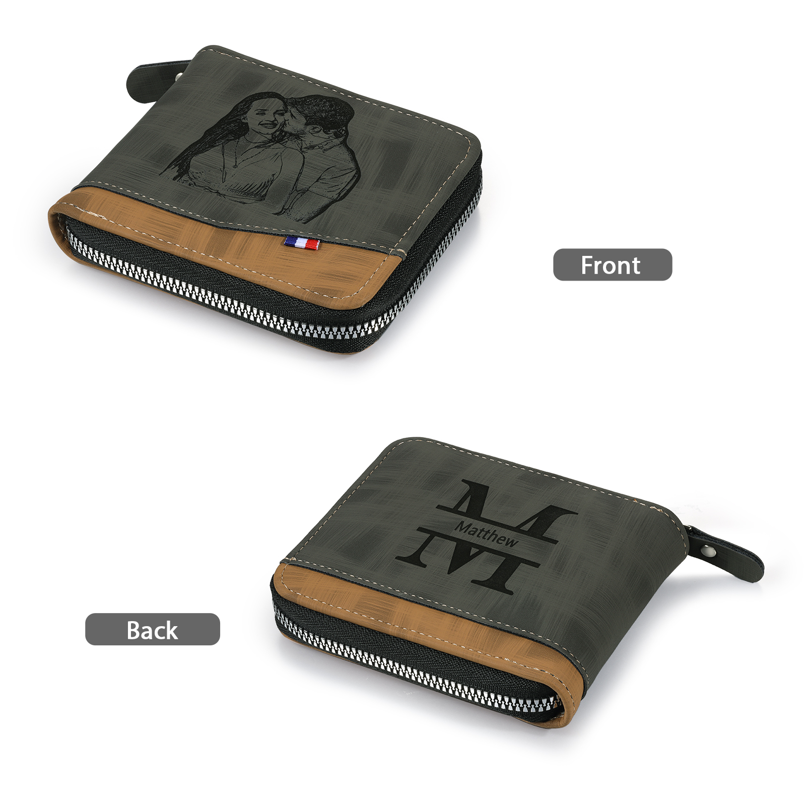 Personalised Photo & Name & Letter Men's Billfold Wallet Monogram Leather Male Wallet Zipper Father's Day Gifts for Dad-Jessemade AU