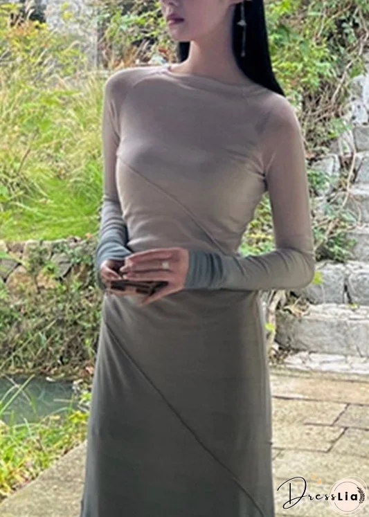 Slim Fit O-Neck Gradient Color Knit Long Dress Spring