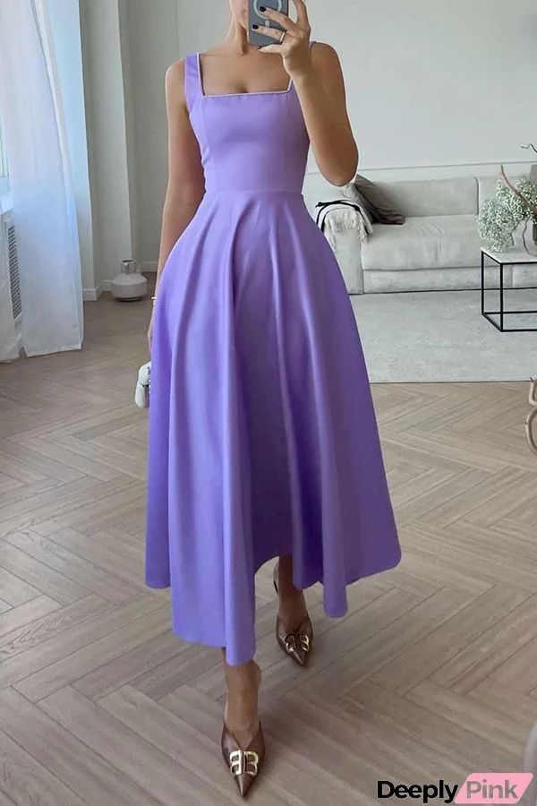 Elegant Lady Square Neck Solid Color Swing Formal Maxi Dress