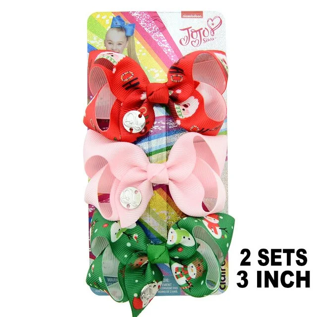 6 Pieces/Set JoJo Bows Jojo Siwa Rainbow Printed Knot Ribbon Bow For Girls Handmade Boutique Hair Clip Children Hair Accessories