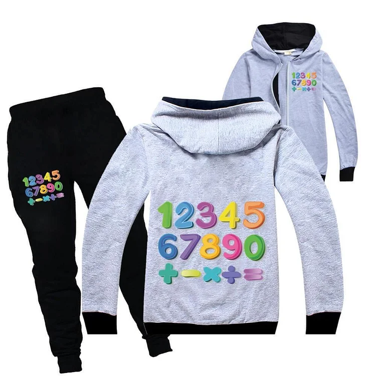 Mayoulove 12345 Figures Print Girls Boys Zip Up Hoodie And Cotton Sweatpants Set-Mayoulove