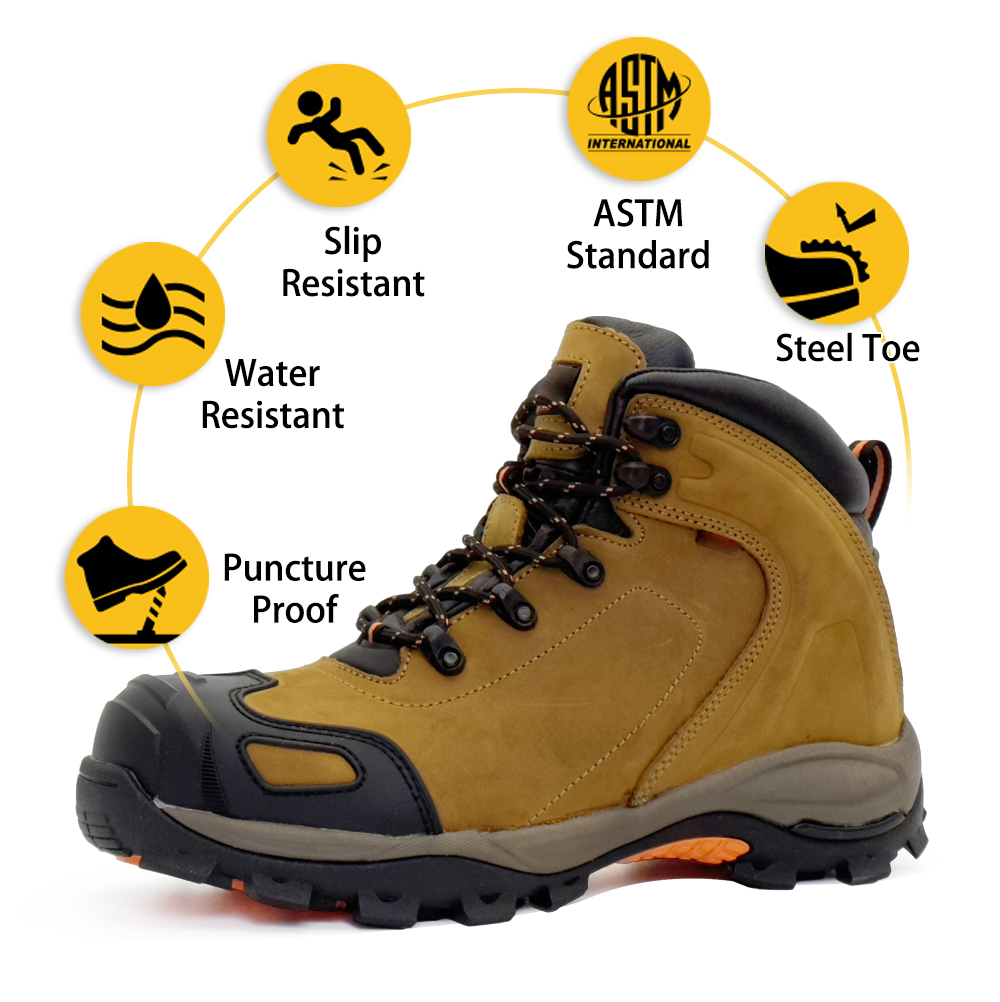 Men & Women Crazy Horse Leather Steel Toe Slip Resistant Puncture Proof ...