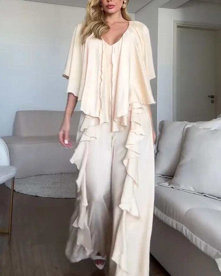 Women's solid color wave holiday jumpsuit
