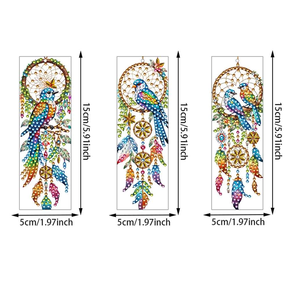 3Pcs Special Shape Dream Catcher Bird Diamond Painting Art Bookmark for Books