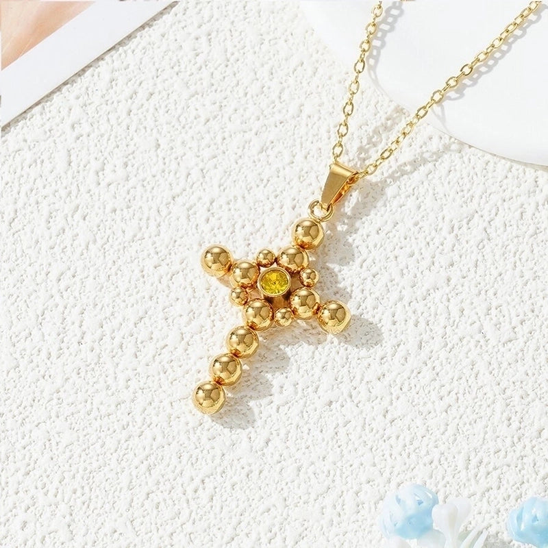 201 Stainless Steel Gold Plated Minimalist Inlay Cross Zircon Pendant Necklace