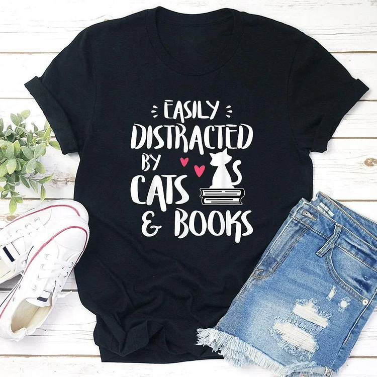 Cats and Books T-shirt Tee - 01291-Annaletters