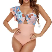 Trackpodssl Printed Swimwear Women 2025 Ruffle Swimsuit Female One Piece Push Up Bathing Suit Sports Mayo One shoulder Blue Pink XXL