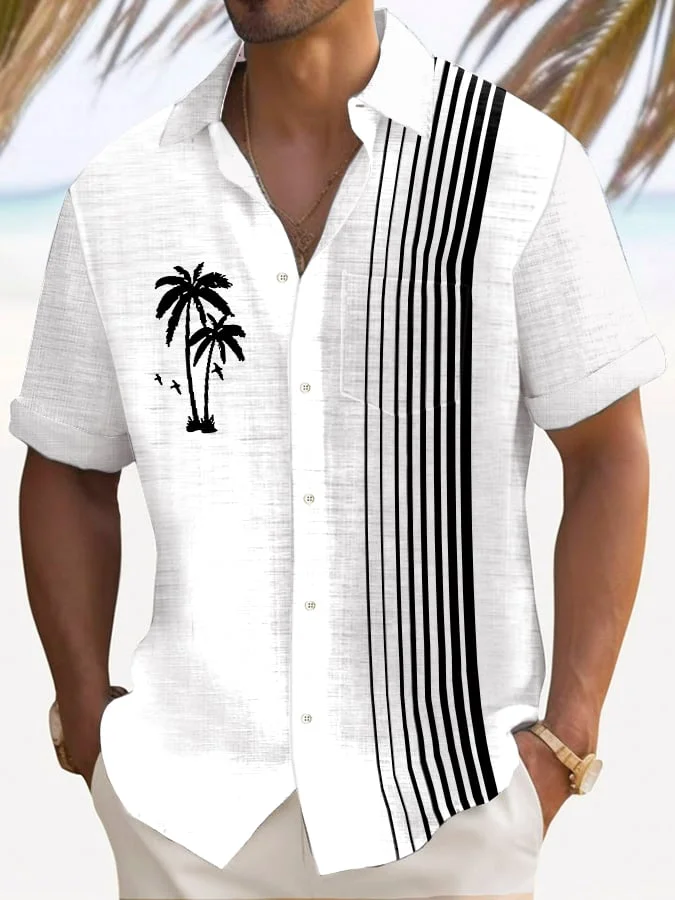 Men's Art Hawaiian Short Sleeve Pockets Shirt 