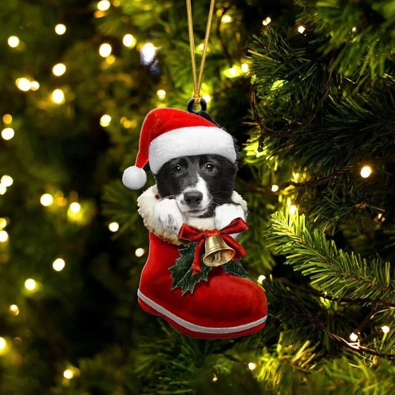 VigorDaily Border Collie In Santa Boot Christmas Hanging Ornament SB077