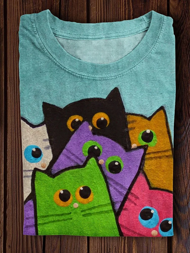 Cats Playing Together Print T-Shirt
