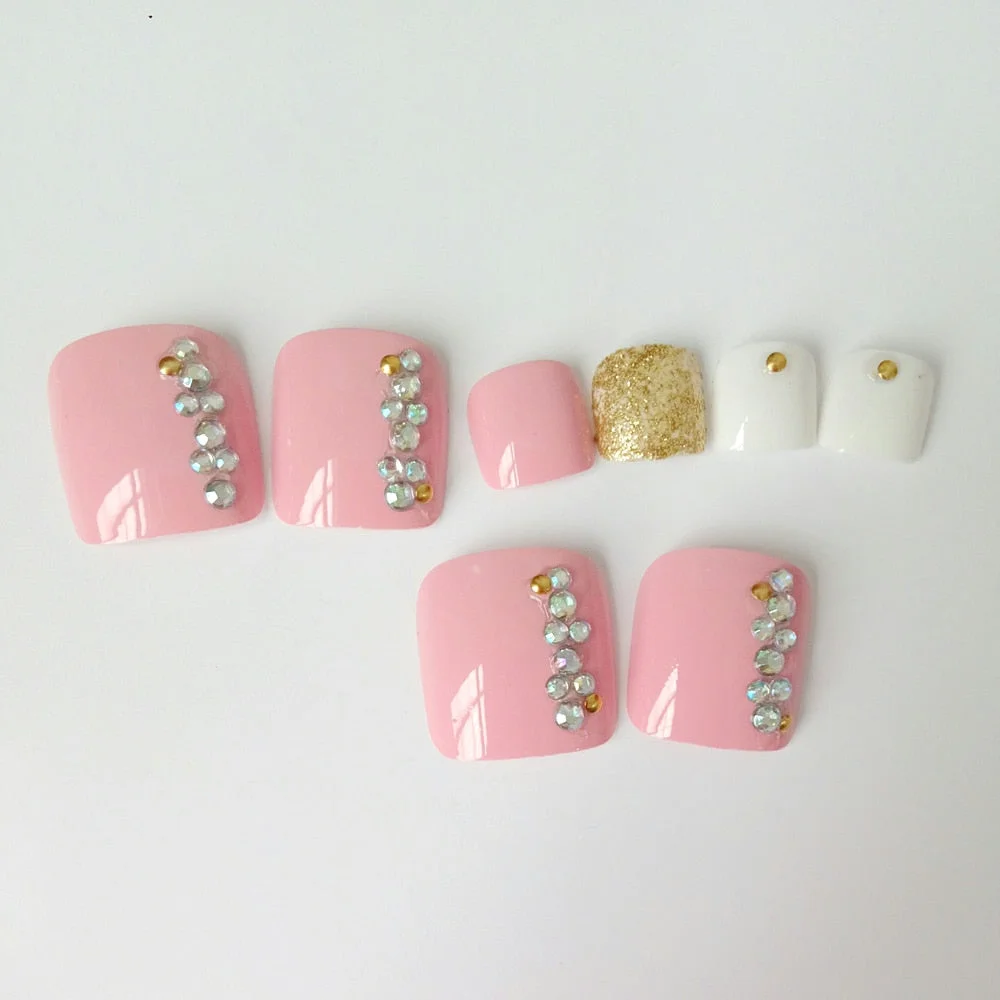 24Pcs Shiny Artificial False Toenails Lovely Pink Fake Toe Nail Tips For Manicure Full Cover Press On Nails-Nail Inspo